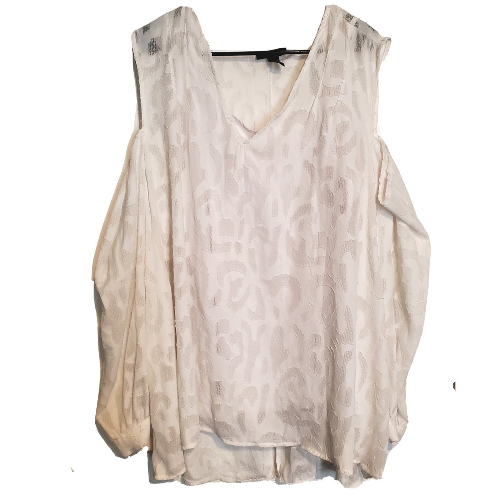Alfani Blouse Womens‎ Cold Shoulder White 24W 2pc Geometric Vneck Long Sleeve